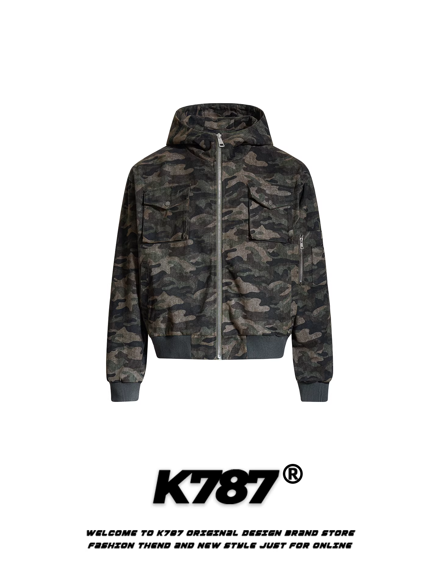 Áo khoác có mũ trùm đầu kiểu đường phố Mỹ K787, họa tiết rằn ri, dành cho nam và nữ, kiểu dáng rộng rãi, thời trang, thương hiệu xu hướng, mùa thu đông, áo khoác cặp đôi.