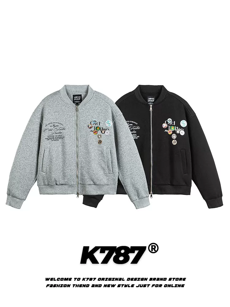 K787 Áo khoác bóng chày in hình phong cách đại học cổ điển của Mỹ unisex hợp thời trang thương hiệu áo khoác ngắn thông thường dành cho cặp đôi