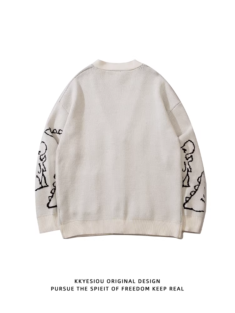 Áo len cardigan khủng long hoạt hình dễ thương kiểu Nhật KKyesiou, unisex, cổ điển, dành cho cặp đôi