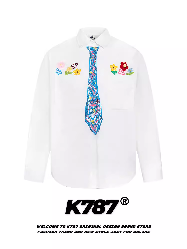 K787 Áo sơ mi dài tay họa tiết graffiti cổ điển kiểu Mỹ dành cho nam và nữ, áo cặp đa năng phong cách đại học vui nhộn