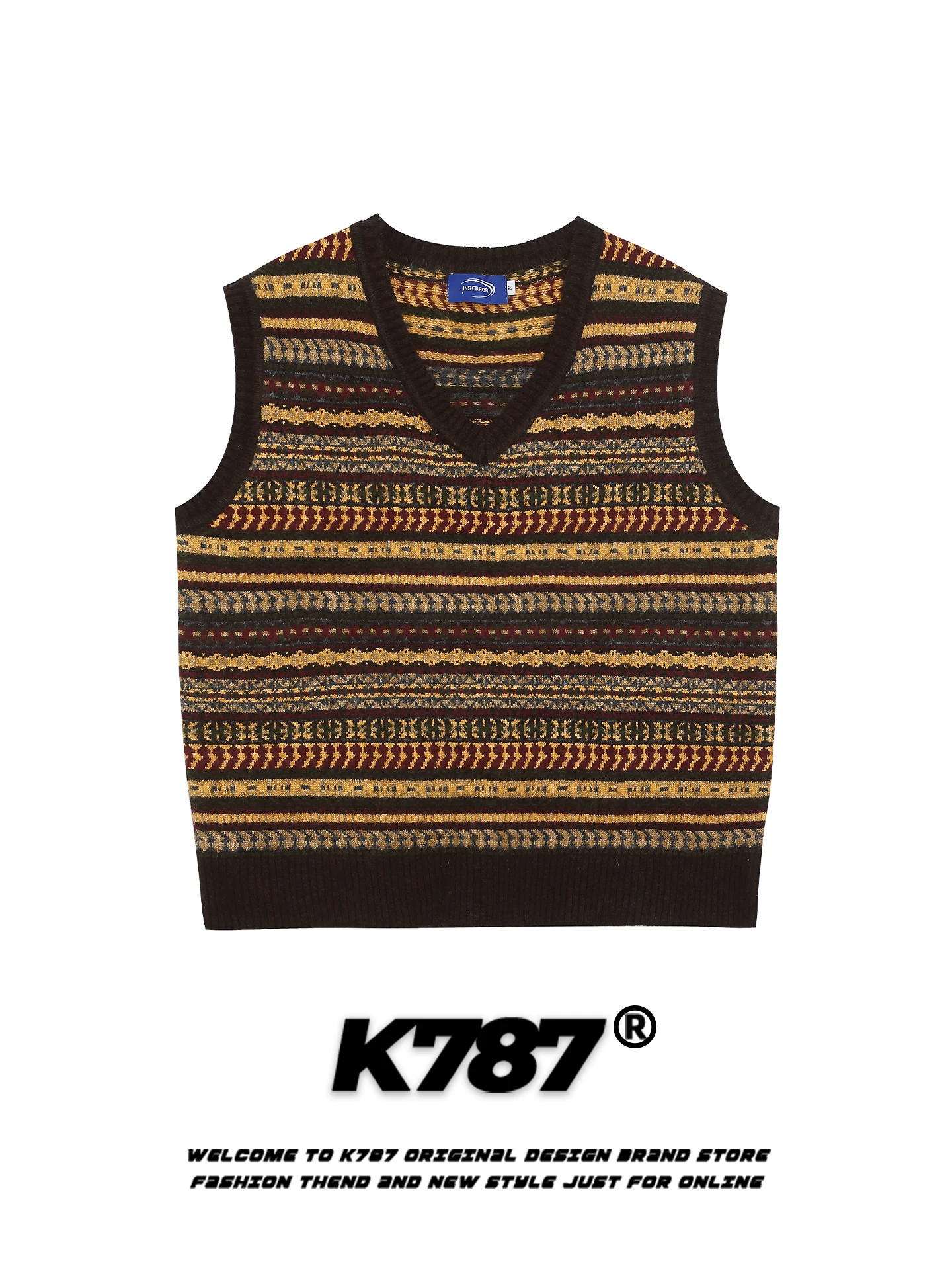 Áo vest cổ chữ V kiểu Mỹ cổ điển K787 dành cho nam và nữ, áo dệt kim không tay cổ điển dáng rộng giản dị dành cho các cặp đôi, mùa thu