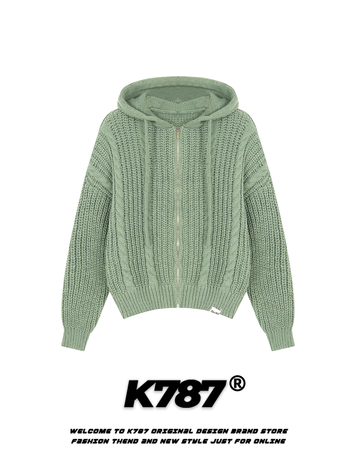 Áo khoác cardigan len dệt kim kiểu Mỹ K787, dáng rộng, có mũ, dành cho nam và nữ, màu cam hoàng hôn, áo khoác len cặp đôi màu cam, phong cách thường ngày