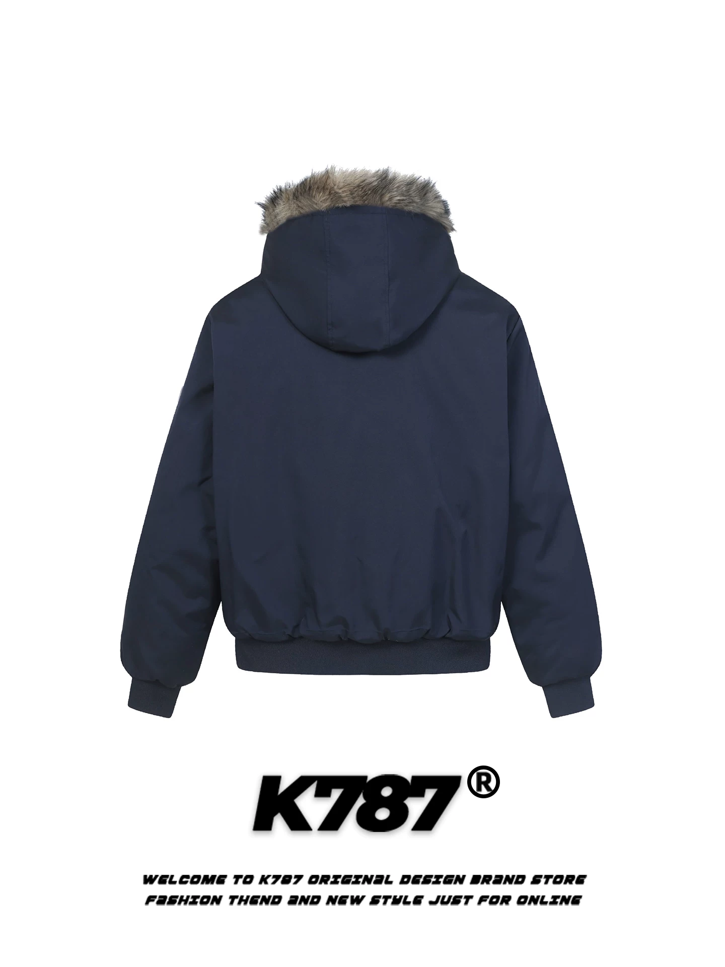 Áo khoác cotton có mũ trùm đầu, cổ lông thêu phong cách đường phố Mỹ K787 dành cho nam và nữ, ấm áp và dày dặn, áo khoác cotton kiểu biker dành cho cặp đôi mùa đông.