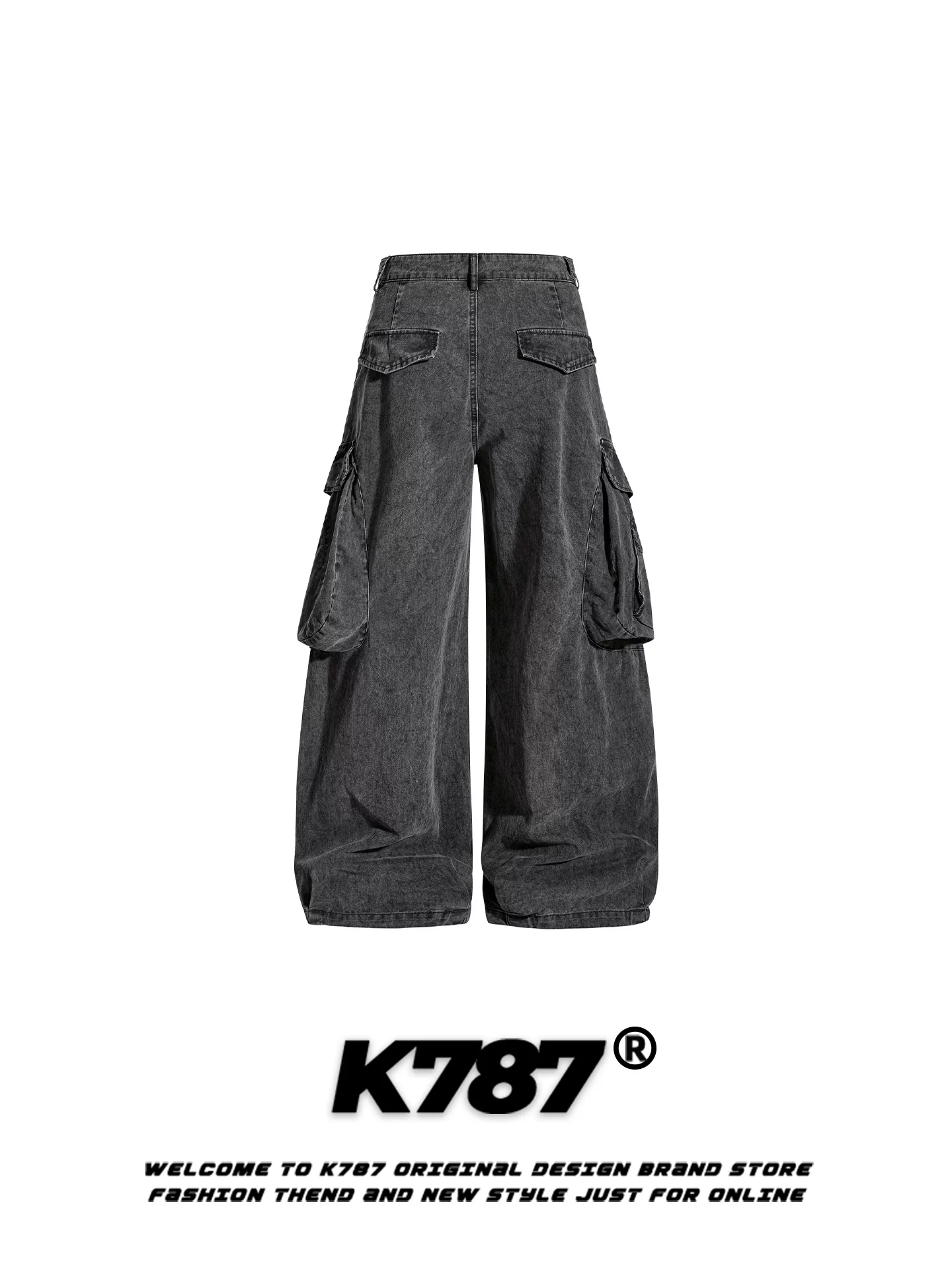 Quần K787 kiểu Mỹ cổ điển, nhiều túi, kiểu cargo, dáng xẻ tà, dành cho nam và nữ, dáng rộng, tôn dáng, cạp cao, dài chấm đất, ống rộng