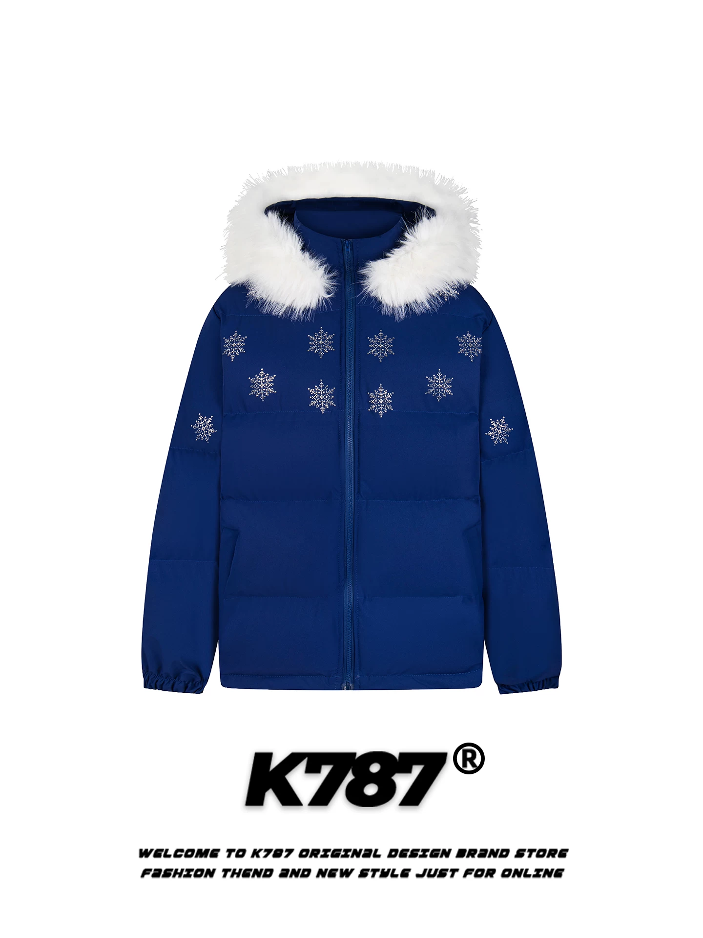 Áo khoác cotton hình bông tuyết lục giác cổ điển kiểu Mỹ K787 dành cho nam và nữ, phong cách lười biếng với cổ lông, áo khoác cotton có mũ trùm đầu dày dặn cho mùa đông.