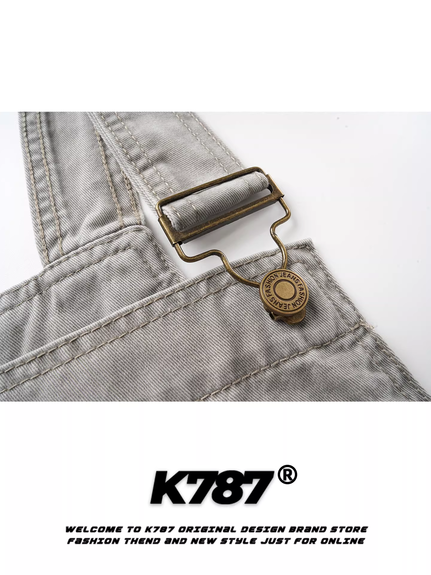 Quần yếm đa túi kiểu Mỹ cổ điển K787 dành cho nam và nữ, thiết kế rộng rãi, quần ống rộng dài chấm đất, kiểu dáng đơn giản.