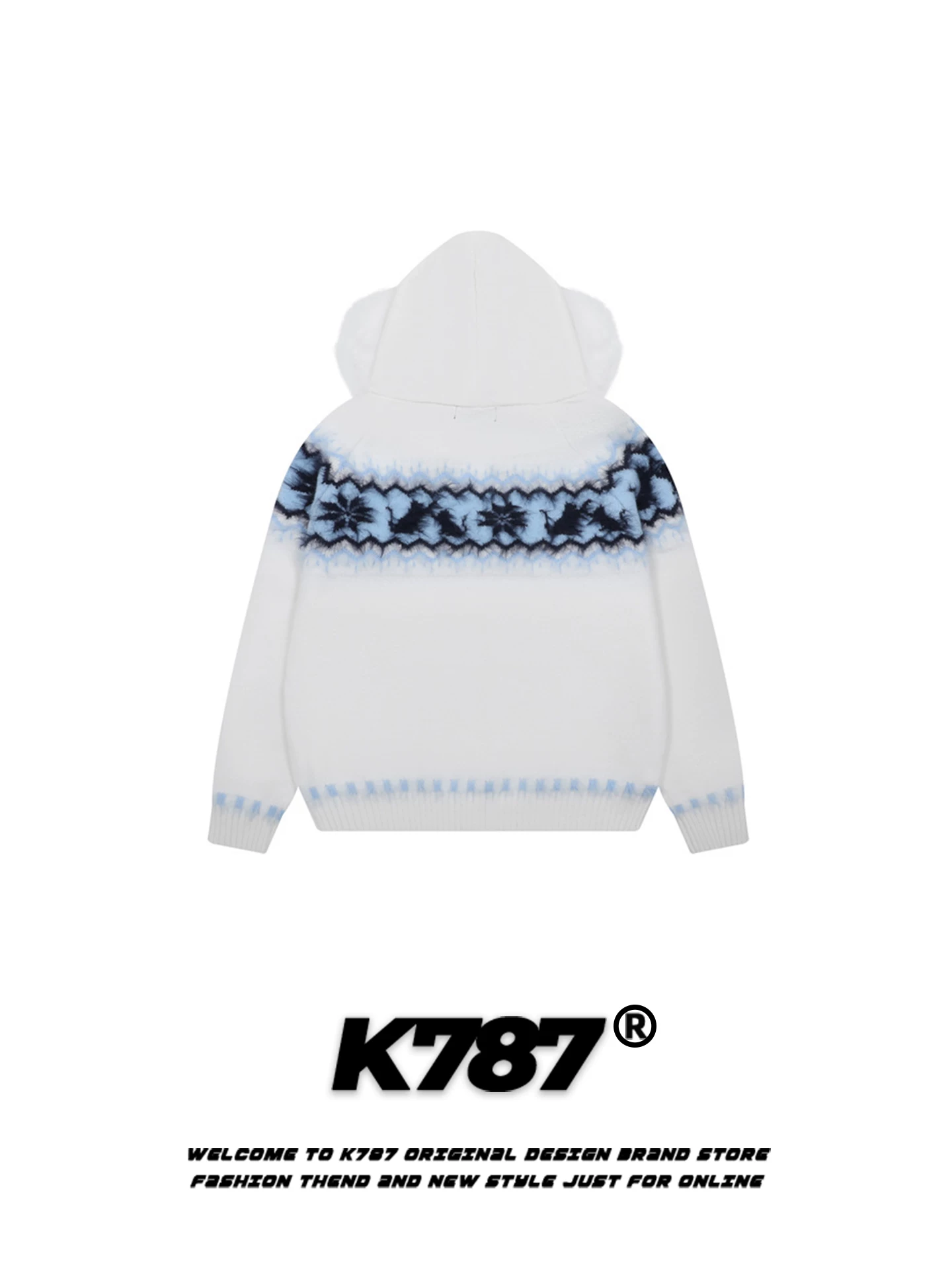Áo len nữ K787 kiểu Mỹ, cổ lông cừu Fair Isle, có mũ, dáng rộng, phong cách thoải mái, ấm áp mùa thu đông, kiểu áo khoác ngắn dệt kim.