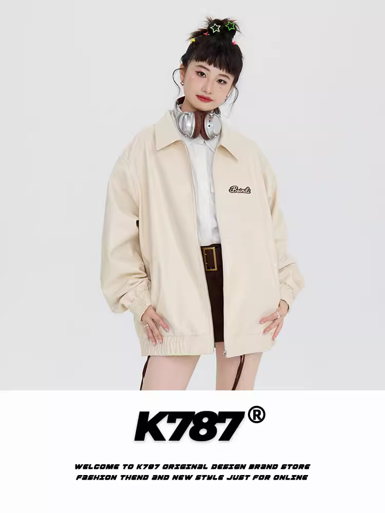 Áo khoác da công sở màu trơn thêu cổ điển kiểu Trung Quốc K787 dành cho nam và nữ, áo khoác phi công thiết kế