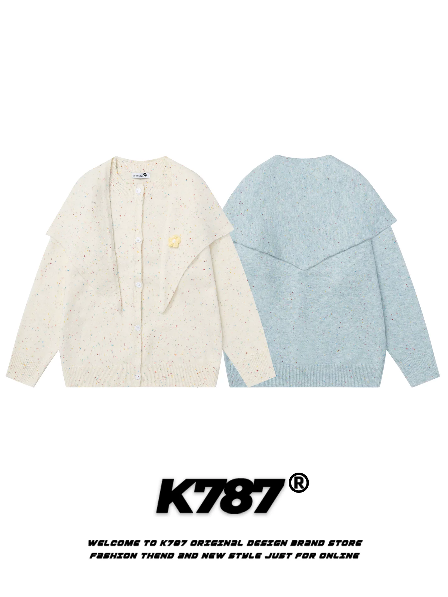 Áo len cardigan kiểu Mỹ cổ điển K787 dành cho nữ, dáng rộng, phong cách ngọt ngào kiểu học sinh, chất liệu dệt hoa ba chiều cho mùa thu.