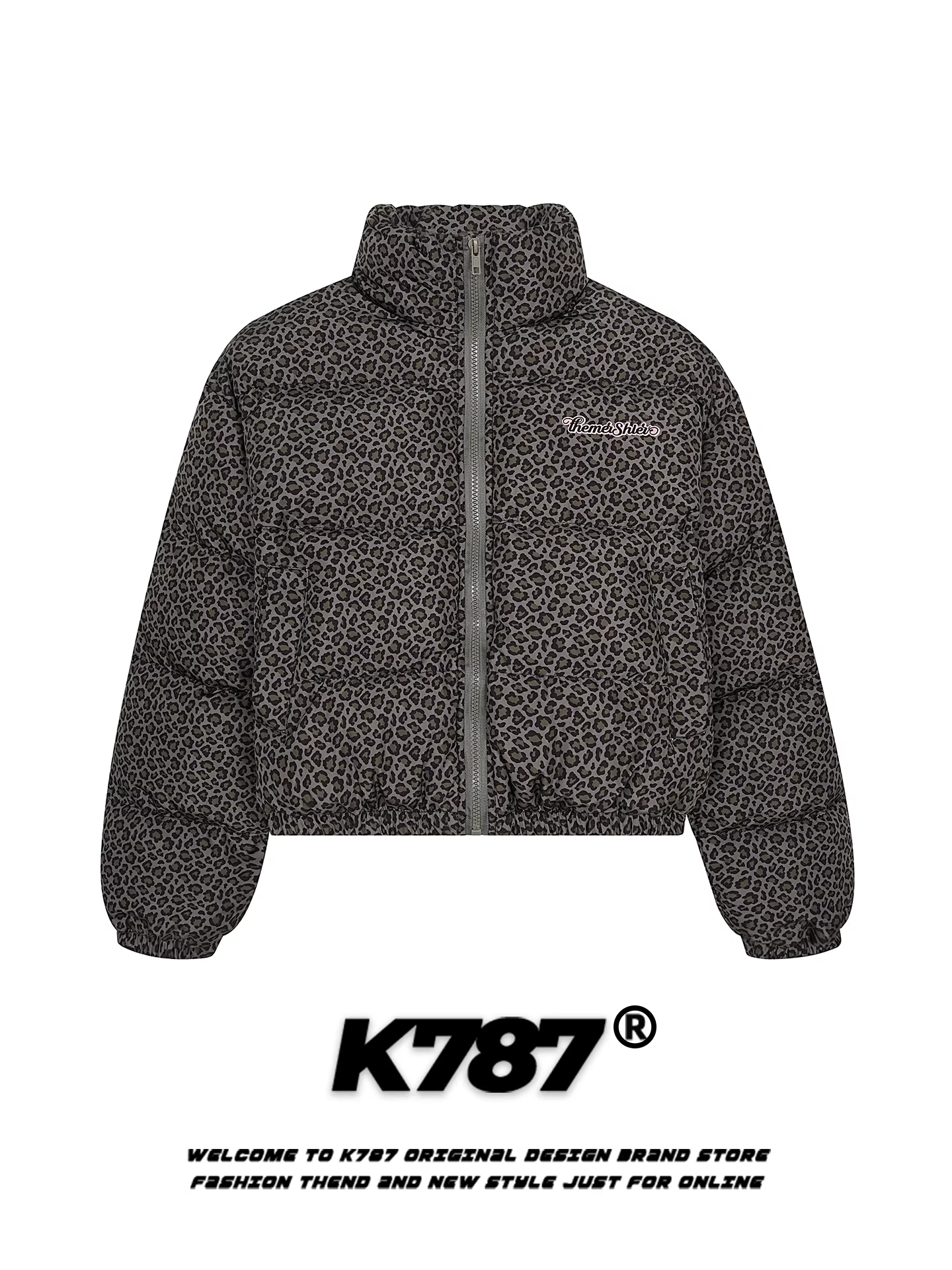 Áo khoác cotton dày dặn cổ đứng họa tiết da báo retro Mỹ K787 dành cho nữ, dáng rộng, dày dặn, ấm áp, phong cách thường ngày, áo khoác mùa đông 2025.