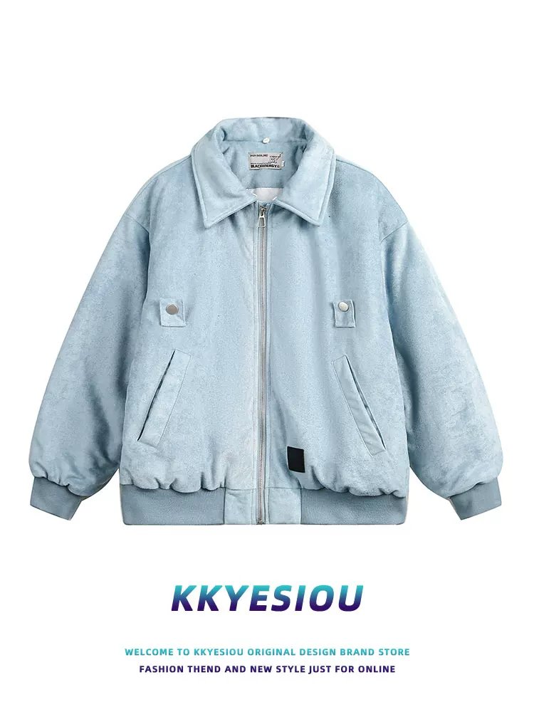 Áo khoác cotton cổ lông tháo rời phong cách retro Mỹ của KKyesiou dành cho nam và nữ, áo khoác dày kiểu vintage dành cho cặp đôi