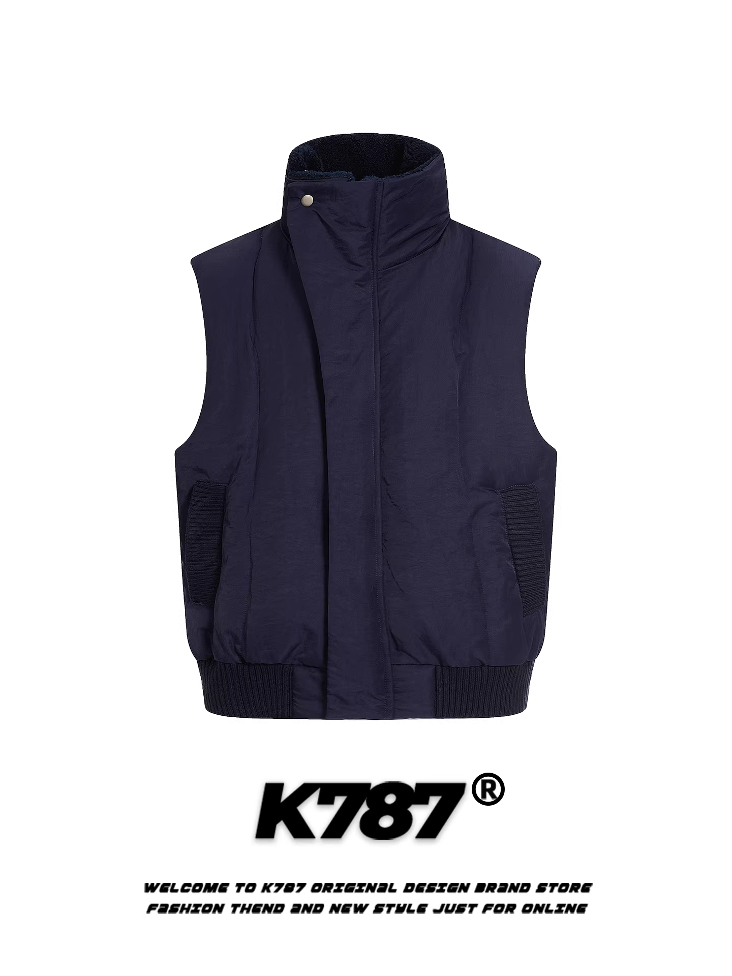 Áo gile cotton đơn giản cổ đứng màu trơn phong cách retro Mỹ K787, unisex, thời trang, ấm áp, không tay