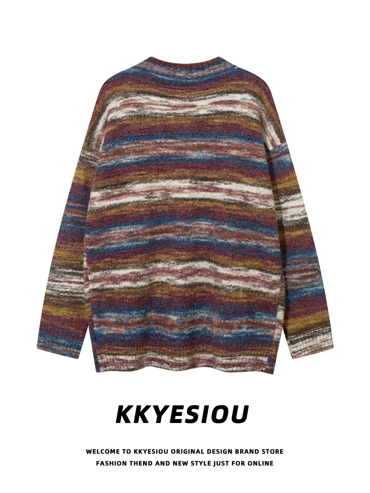 Áo cardigan dệt kim cổ chữ V phong cách retro dân tộc Mỹ KKyesiou dành cho nam và nữ, áo khoác cặp đôi cổ điển