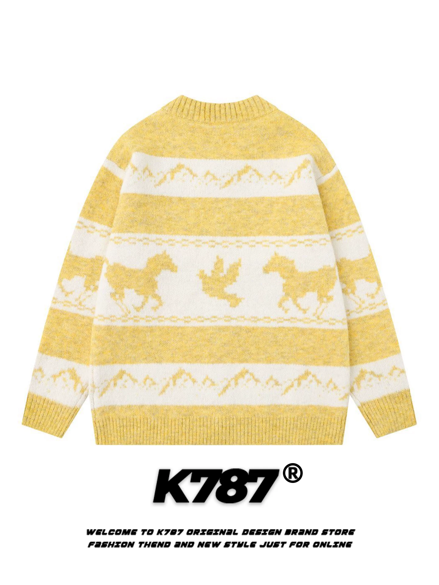 Áo len cardigan dệt jacquard họa tiết động vật cổ điển Mỹ K787 dành cho nam và nữ, kiểu dáng rộng rãi, thoải mái, phong cách năng động, phối màu, đồ đôi.