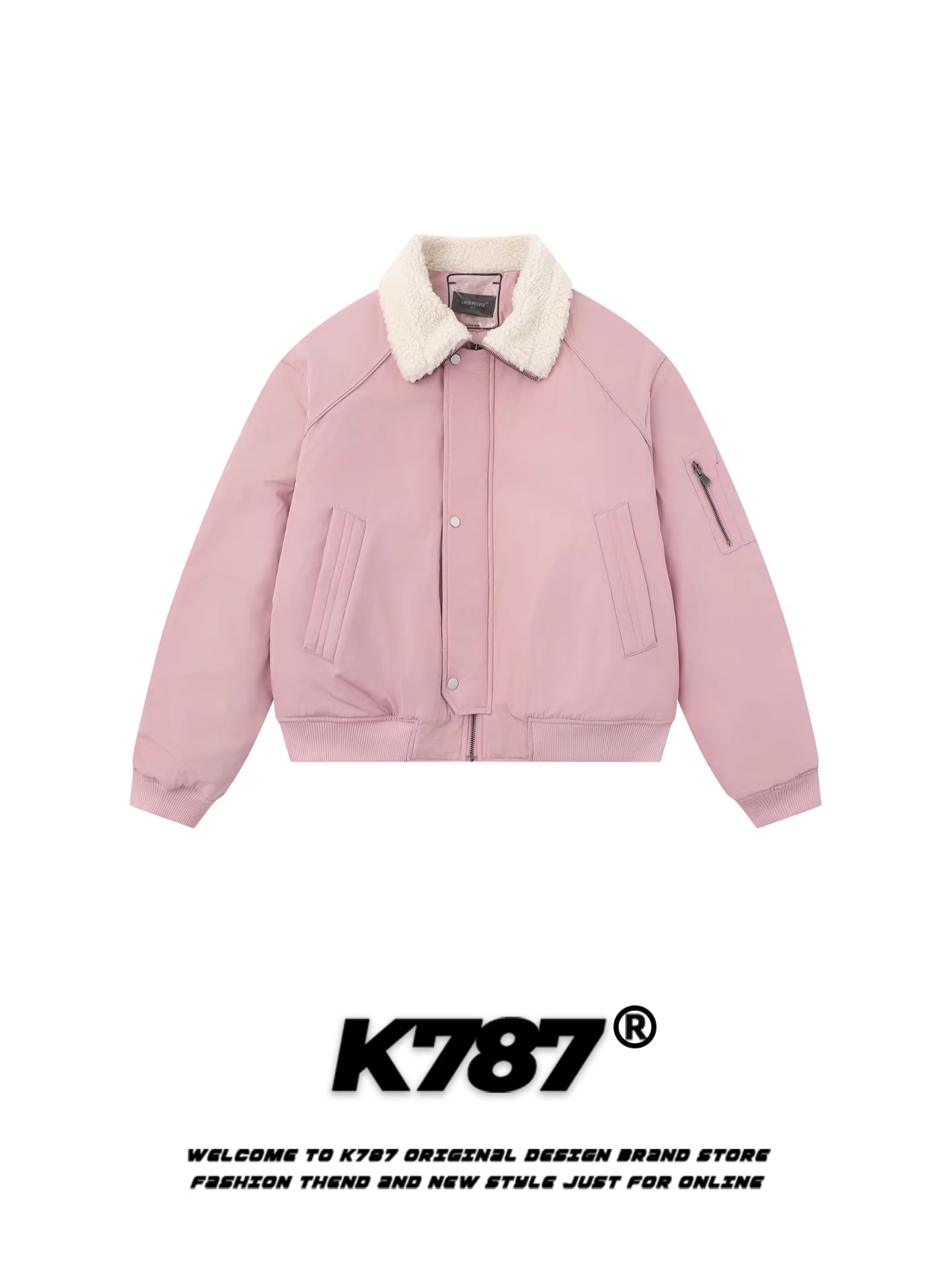 Áo khoác cotton phối len cừu kiểu Mỹ cổ điển K787 dành cho nam và nữ, phong cách dễ thương, dày dặn và ấm áp, màu hồng.