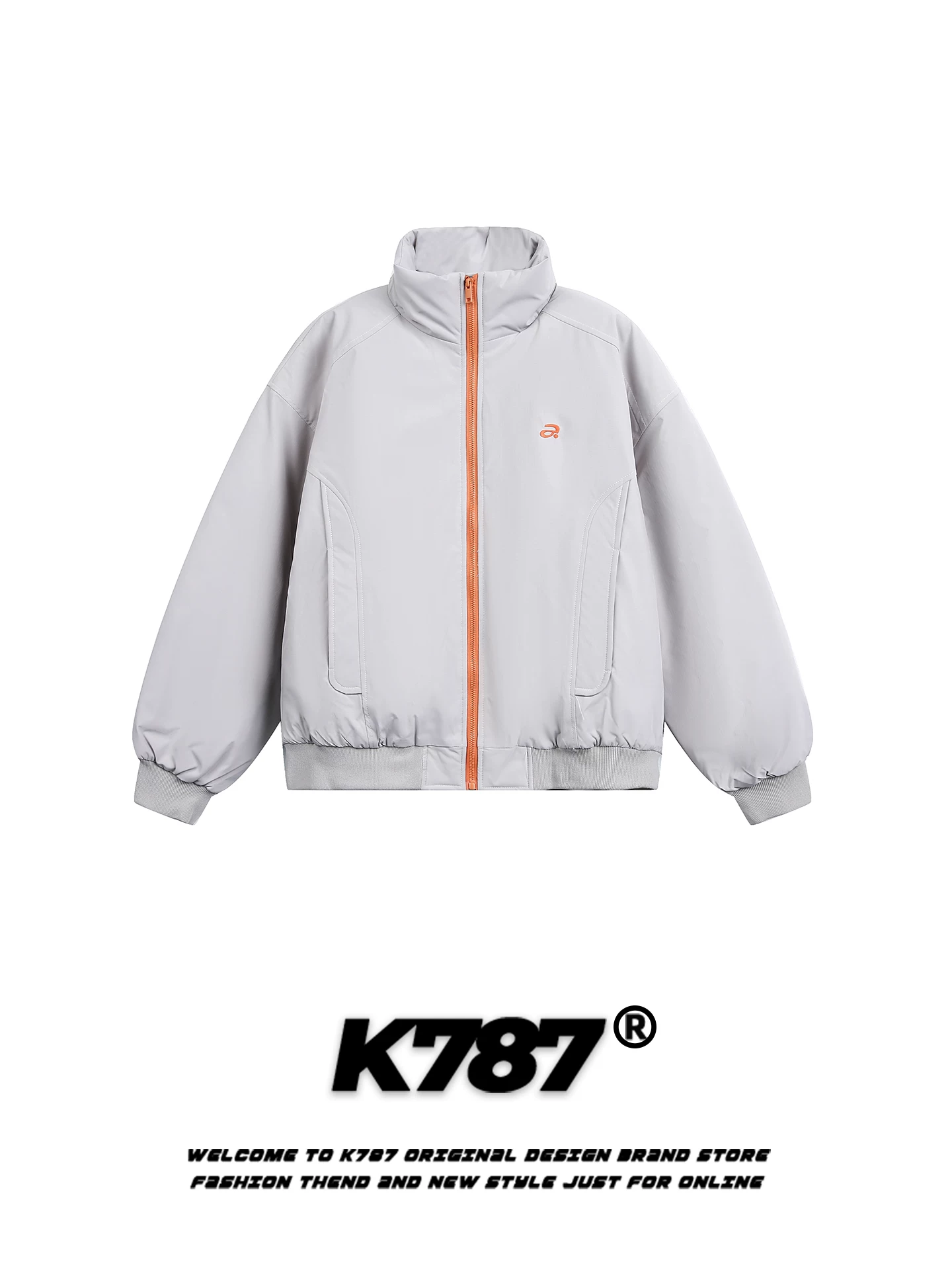 Áo khoác cotton unisex dáng rộng phong cách thể thao ấm áp mùa đông kiểu Mỹ K787, phối màu thời trang, cổ đứng, khóa kéo, dành cho cặp đôi