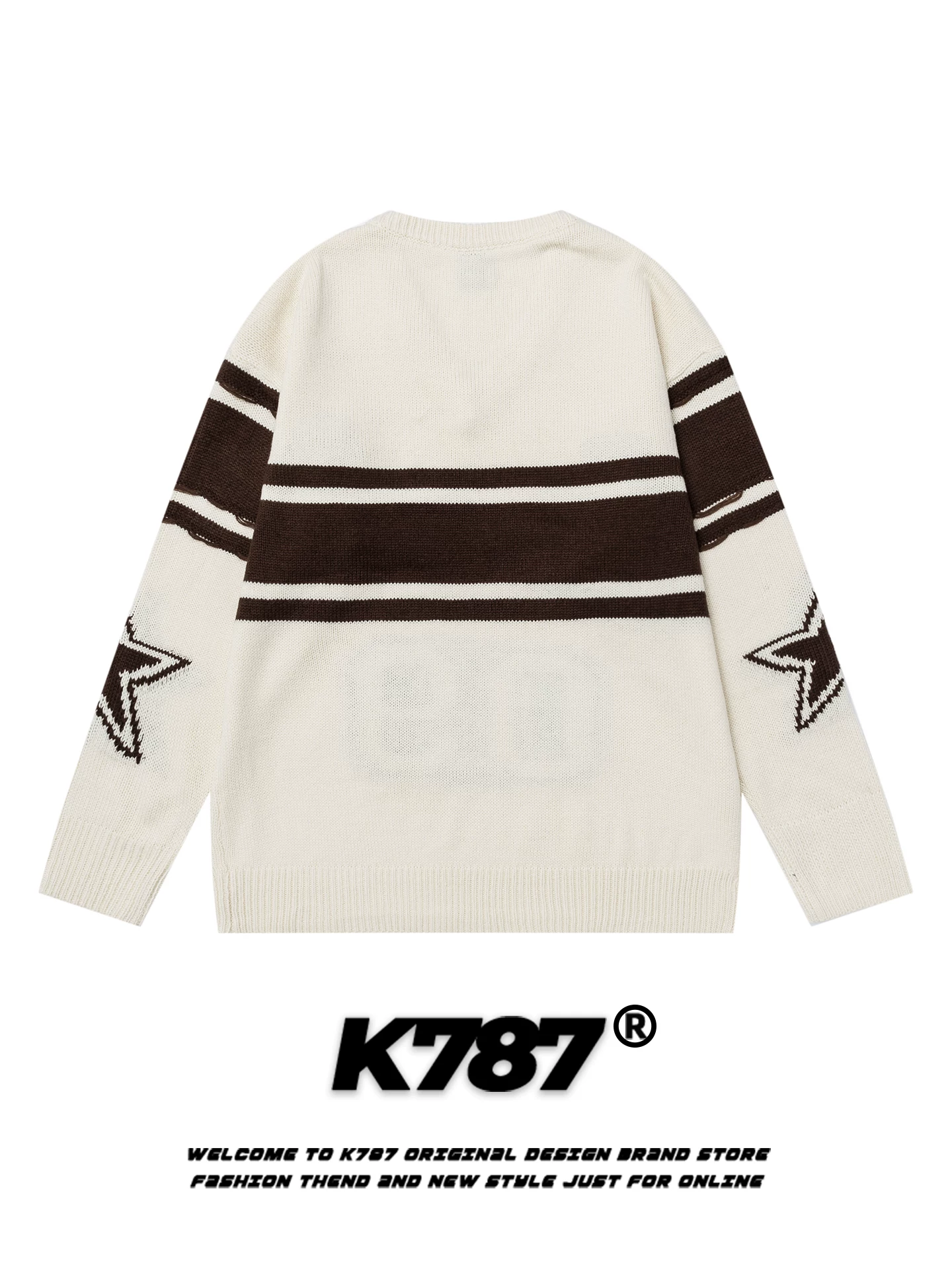 Áo len cổ chữ V kiểu Mỹ cổ điển K787 với họa tiết jacquard, phối màu tương phản, kiểu dáng thể thao rộng rãi, phong cách đường phố, dành cho cặp đôi.