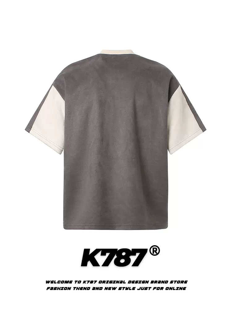 K787 Áo thun ngắn tay da lộn phong cách retro kiểu Mỹ dành cho nam và nữ thiết kế cổ điển áo đôi