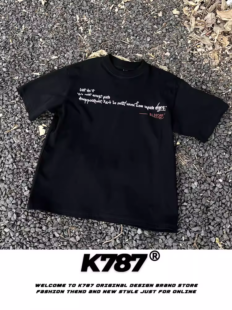 Áo thun ngắn tay in chữ cổ điển Mỹ K787 dành cho nam và nữ kiểu dáng cleanfit thiết kế đường phố áo ngắn
