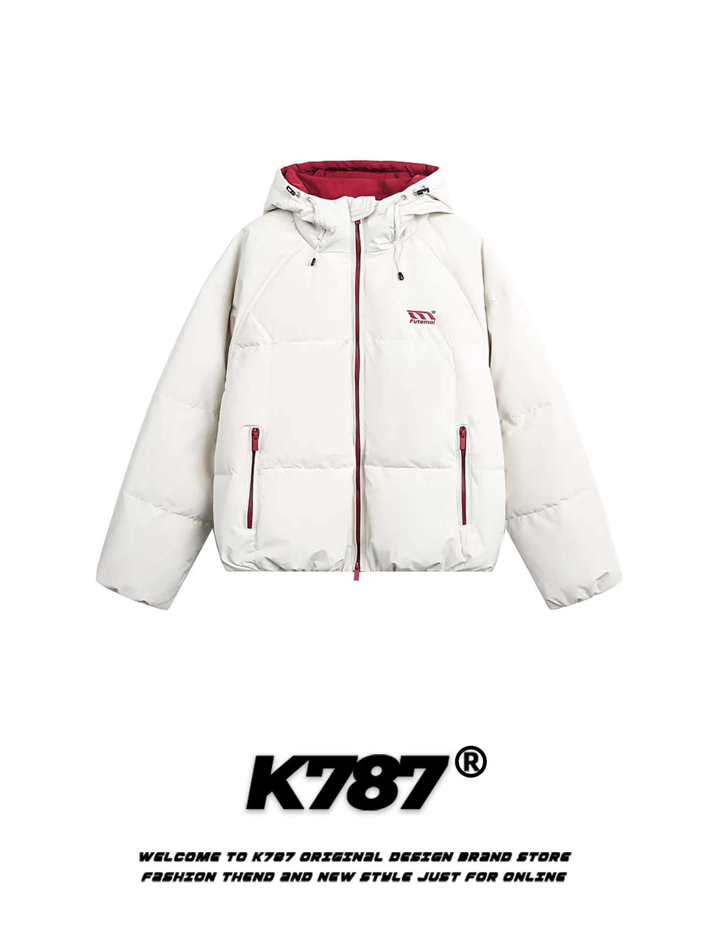 Áo khoác phao có mũ trùm đầu kiểu đường phố Mỹ K787, 90% lông vũ trắng, dành cho nam và nữ, phối màu, dáng rộng, thương hiệu thời thượng, dày dặn và ấm áp.