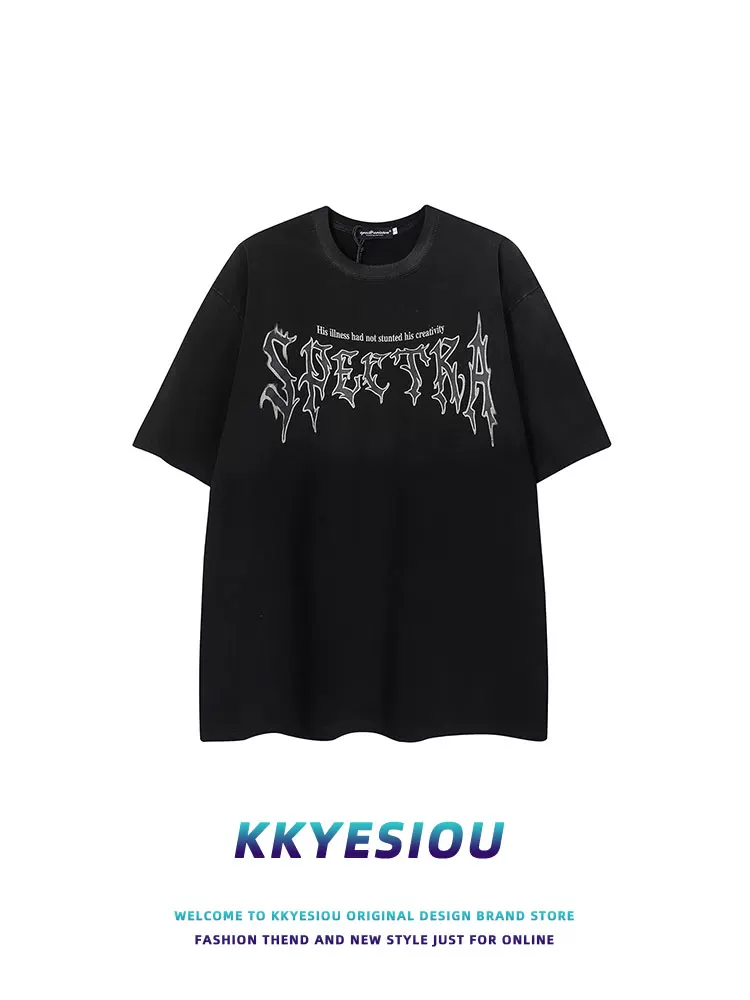 Áo thun ngắn tay kiểu dáng cổ điển kiểu Mỹ của thương hiệu KKyesiou dành cho nam và nữ áo thun oversize dành cho cặp đôi