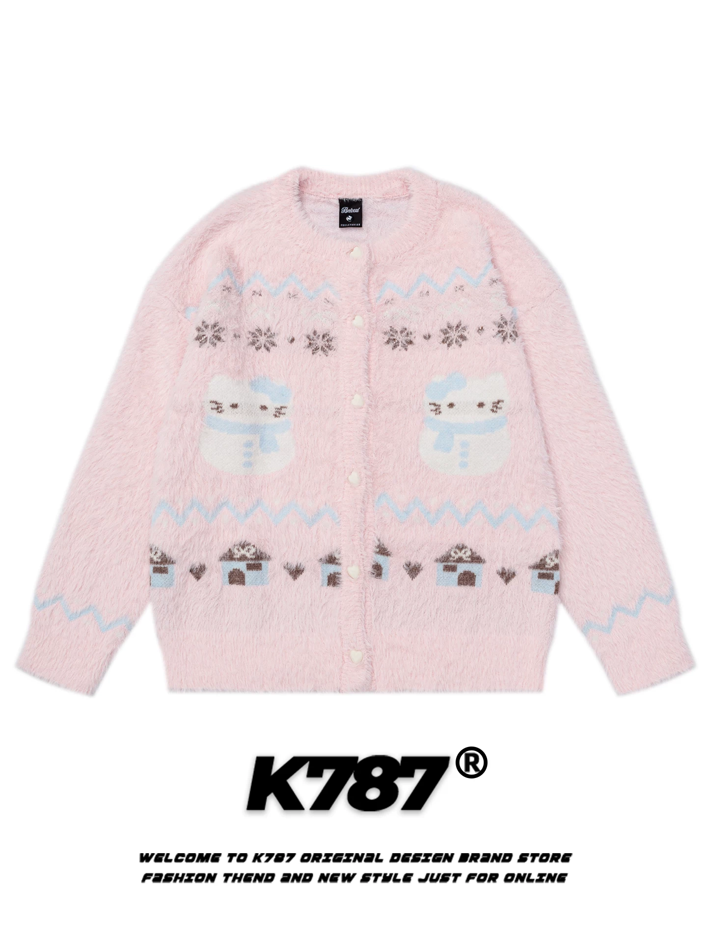 Áo len cardigan mèo dễ thương phong cách ngọt ngào kiểu Mỹ K787 dành cho nữ, dáng rộng, giảm tuổi tác, phong cách đại học, áo khoác dệt kim ngọt ngào.