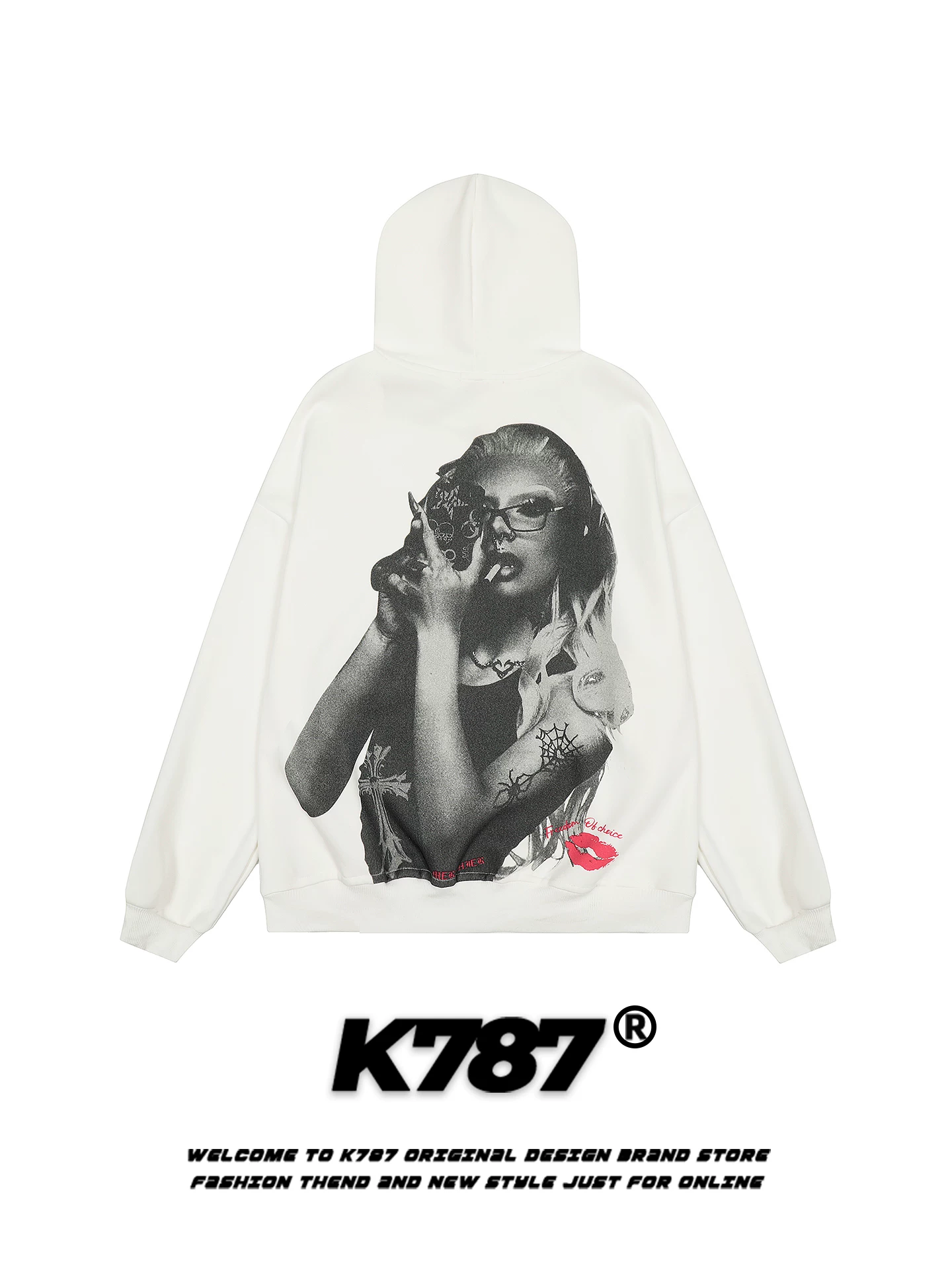 Áo hoodie phong cách đường phố Mỹ K787 có in hình nhân vật ở phía sau, áo khoác hoodie cặp đôi thương hiệu thời trang giản dị, rộng rãi, unisex