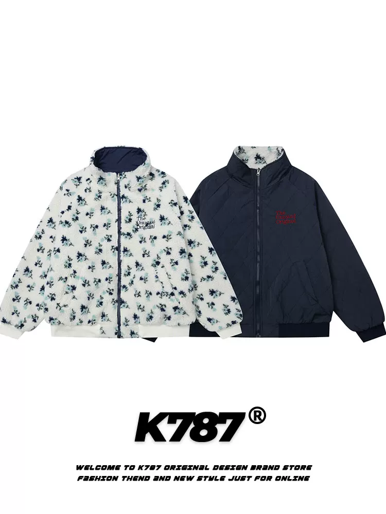 Áo khoác cotton hoa văn kiểu Trung Quốc K787 có thể mặc hai mặt dành cho nam và nữ, lót lông cừu và dày dặn, áo khoác cotton thêu kiểu đường phố.