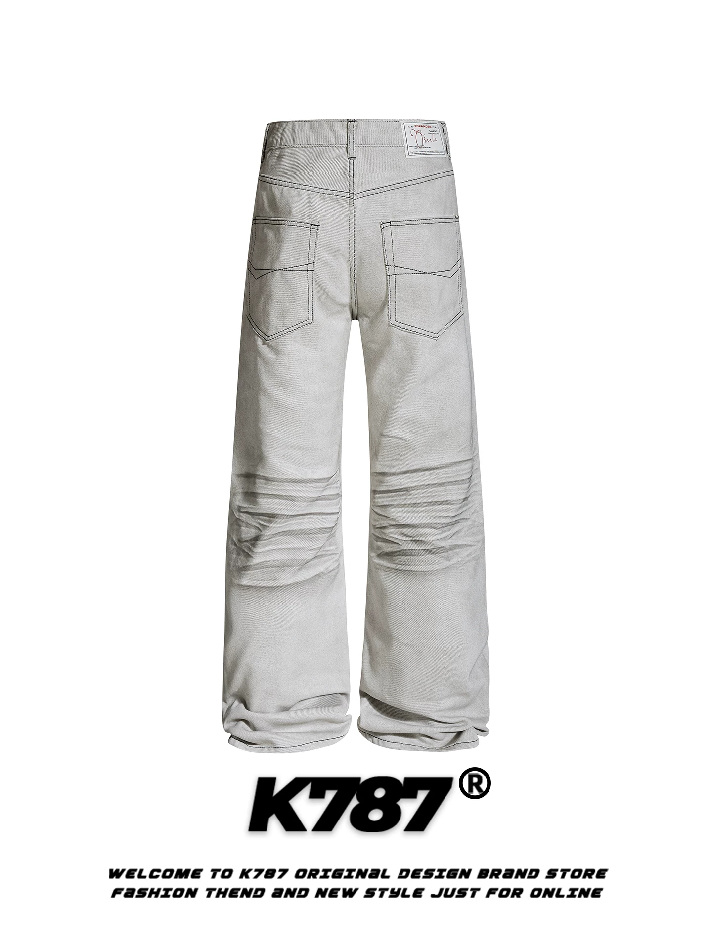 Quần jeans K787 kiểu Mỹ cổ điển, xước rách, dành cho nam và nữ, nhuộm màu cũ kỹ, dáng rộng, xu hướng thời trang, chất liệu nhăn, ống thẳng, ống rộng