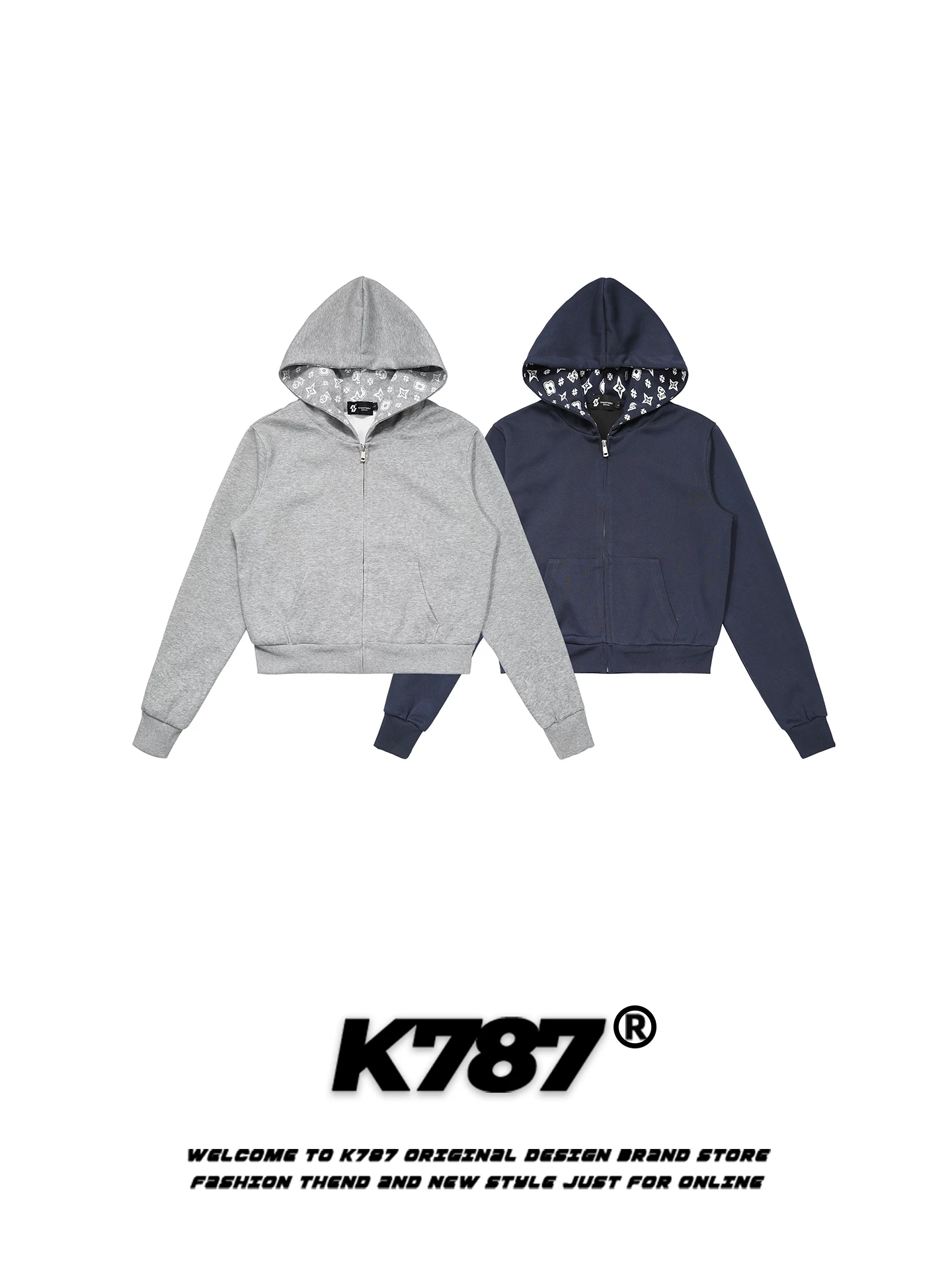 Áo khoác cardigan có mũ trùm đầu in họa tiết phong cách retro Mỹ K787 dành cho nữ, kiểu dáng ôm sát, phong cách đơn giản và thoải mái, áo khoác hoodie ngắn.