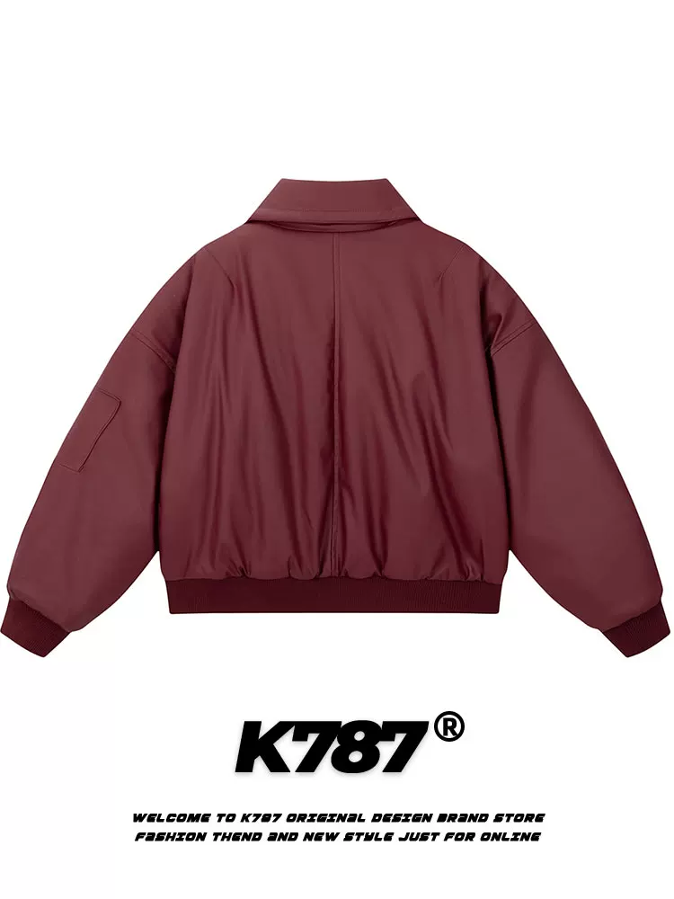 Áo khoác cotton dày kiểu Mỹ cổ điển kiểu Trung Quốc K787 dành cho nam và nữ, áo khoác ngắn thêu màu đỏ tía kiểu phi công.
