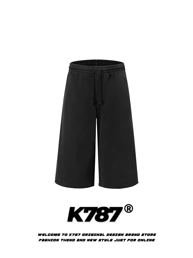 Quần short unisex K787 kiểu Mỹ cổ điển, chất liệu trơn, dáng xuông, cạp cao, ống rộng, bo gấu.