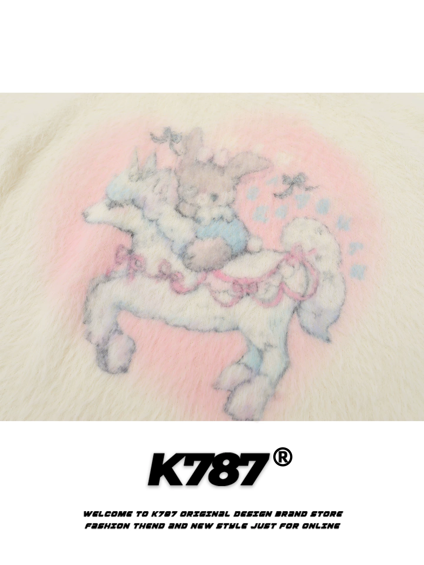 Áo len cổ tròn kiểu Nhật K787 họa tiết hoạt hình dệt jacquard, phong cách preppy, viền tua rua, chất liệu dệt kim, dành cho nữ.