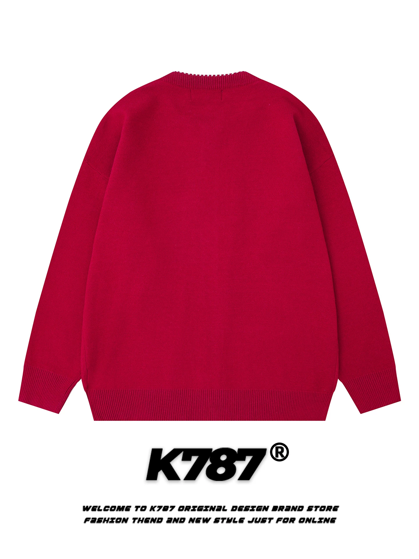 Áo len cardigan mèo cổ điển kiểu Mỹ K787 dành cho nam và nữ, kiểu dáng rộng rãi và thoải mái, áo khoác dệt kim màu đỏ dành cho cặp đôi