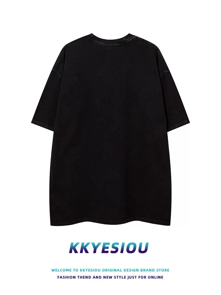 Áo thun ngắn tay thiết kế hip-hop mèo đen cổ điển của Mỹ KKyesiou dành cho nam và nữ áo oversize cặp đôi