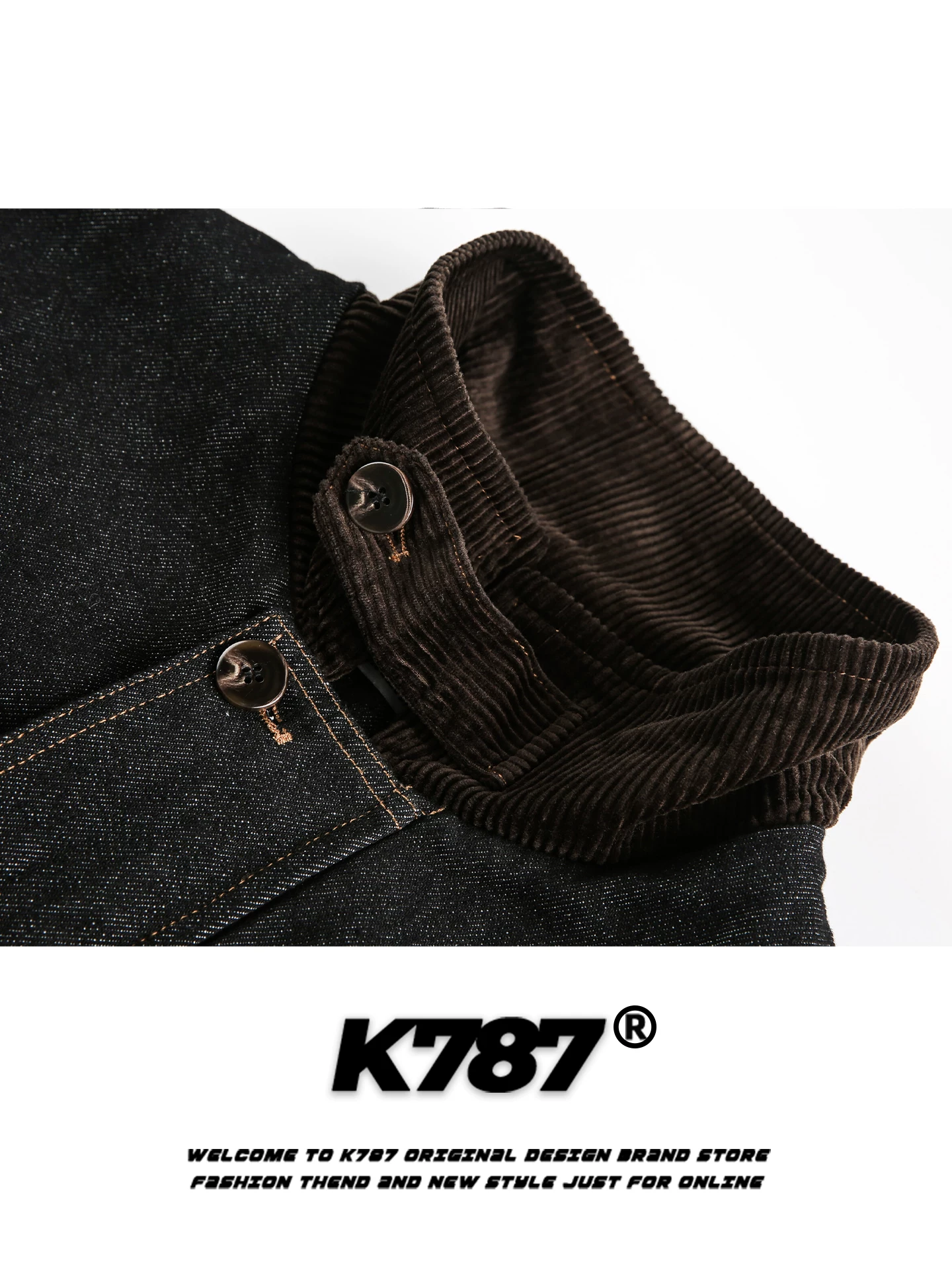 Áo khoác denim ngắn phối vải bố kiểu Mỹ cổ điển K787 dành cho nam và nữ, phong cách đường phố, áo khoác đôi