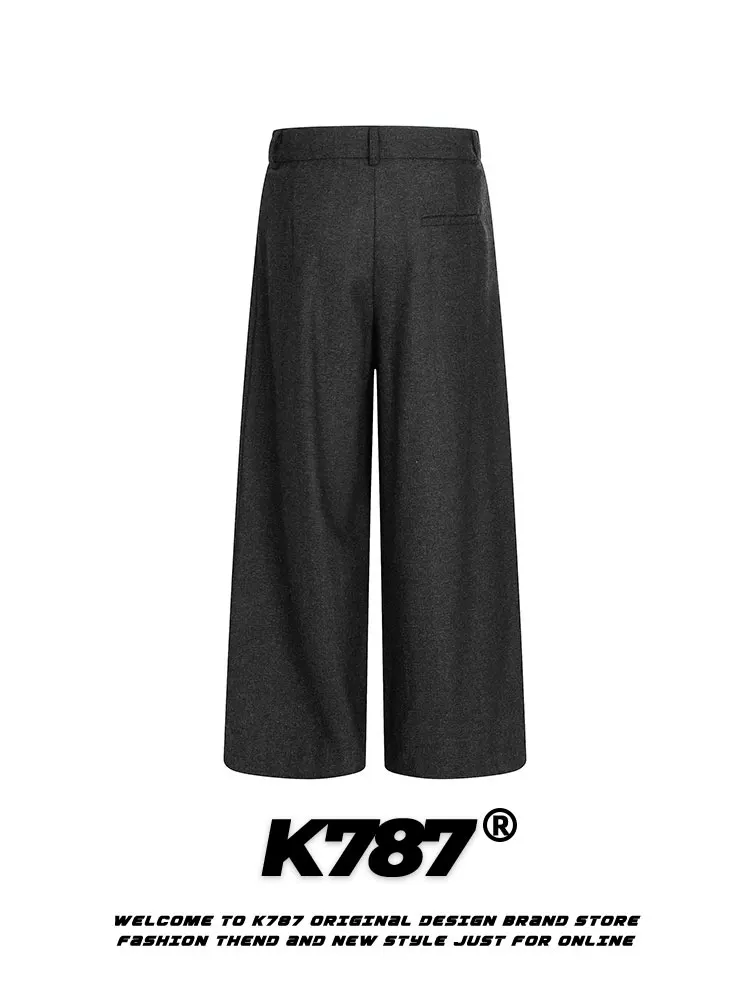 Quần âu dáng rộng unisex K787 phong cách retro Mỹ, chất liệu mềm mại, cạp cao, dáng thẳng, rộng thùng thình.