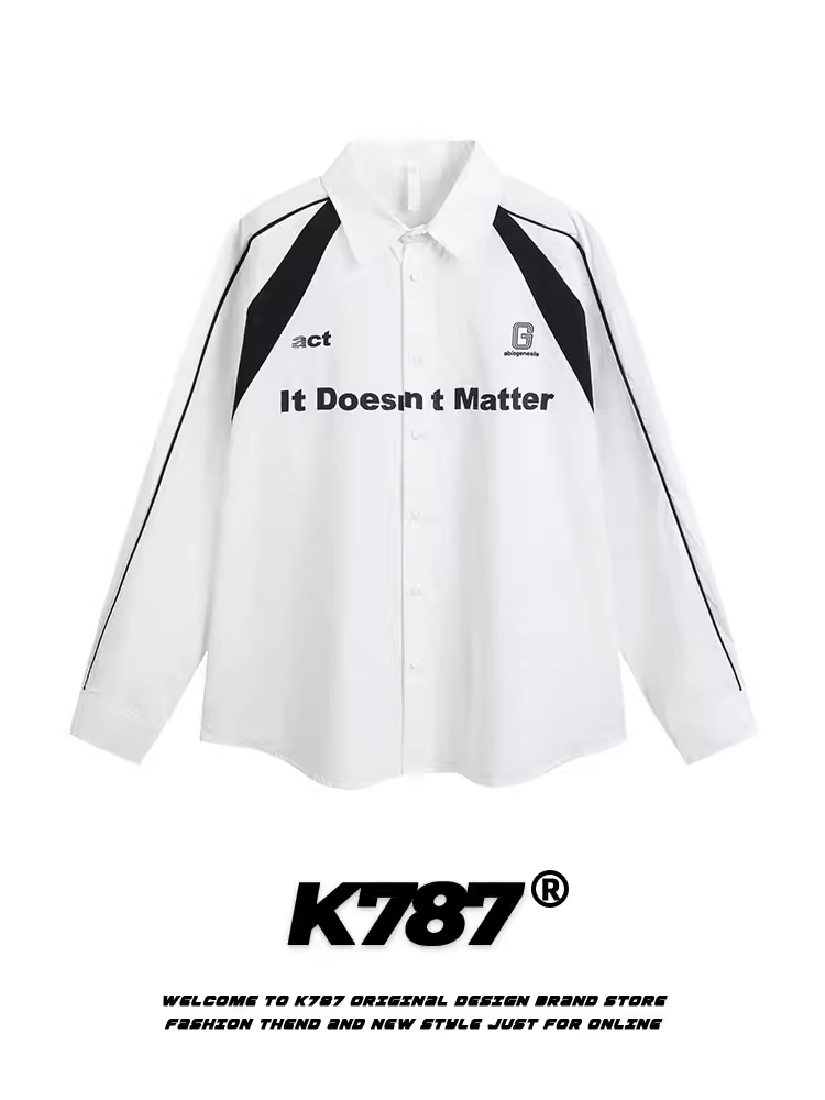 K787 Áo sơ mi dài tay kiểu raglan phong cách cổ điển Mỹ dành cho nam và nữ, áo cặp đôi màu trắng mùa xuân mỏng giản dị