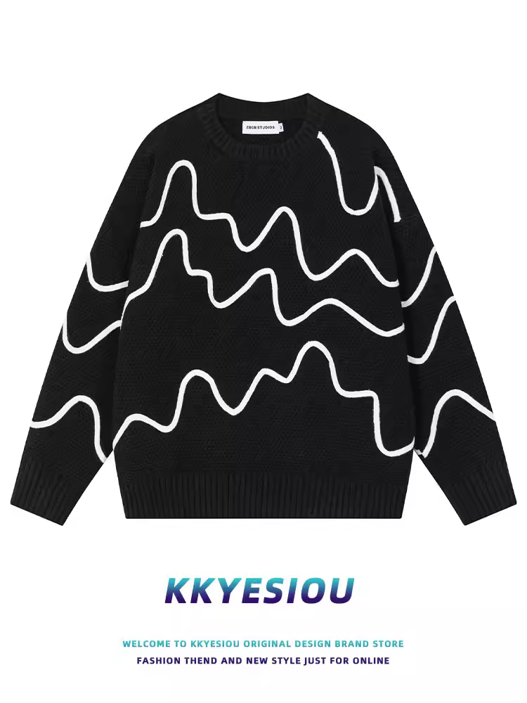 Áo len dệt kim sọc gợn sóng kiểu Mỹ cổ điển thời thượng của thương hiệu KKyesiou dành cho nam và nữ, thiết kế oversize, áo đôi.