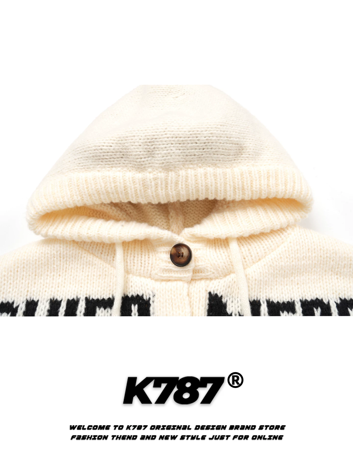 K787 Áo len dệt kim kiểu cổ điển kiểu Mỹ Fair Isle dành cho nam và nữ áo khoác len có mũ trùm đầu phong cách cổ điển lười biếng