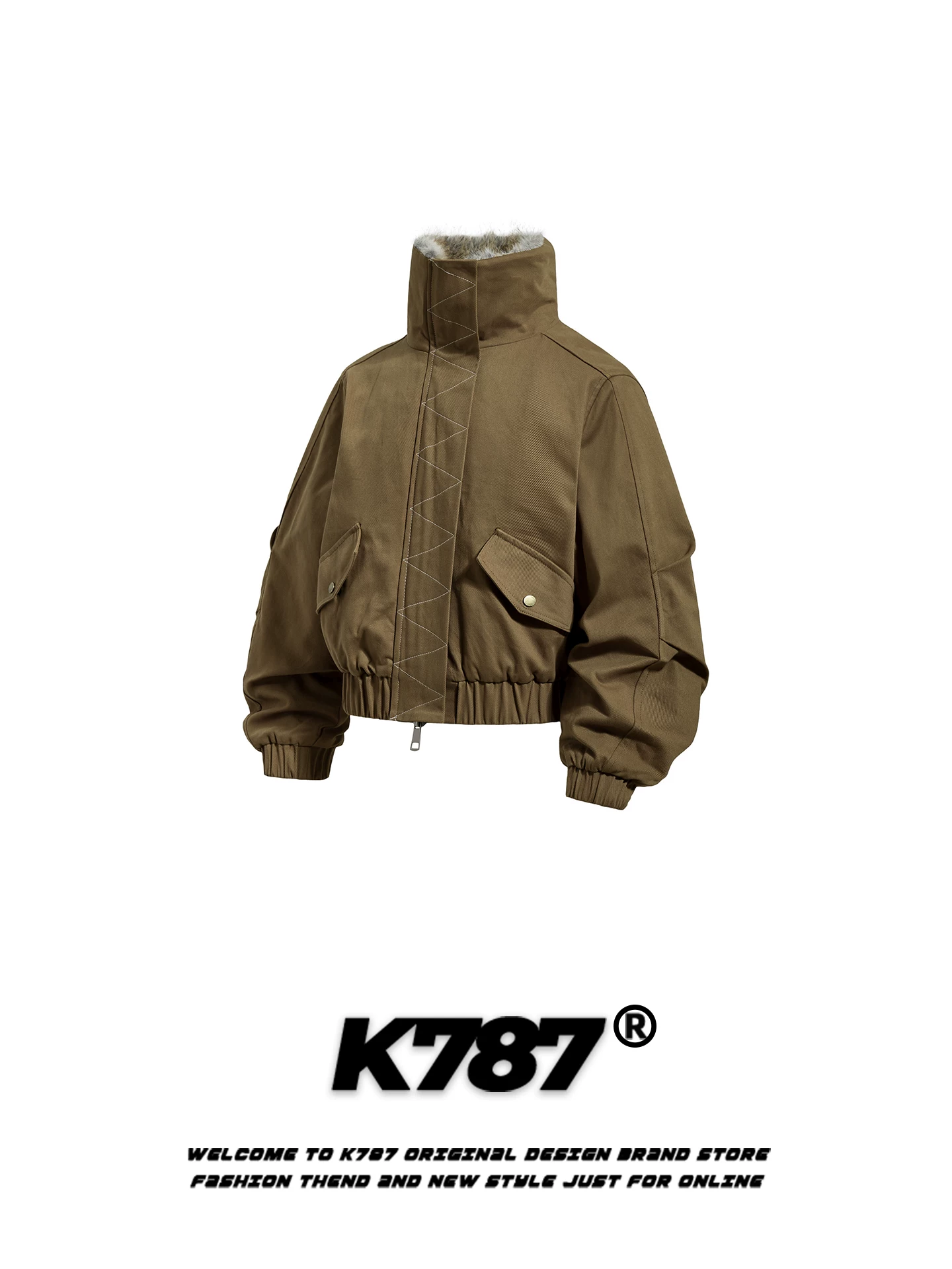Áo khoác cotton ngắn kiểu Mỹ K787, cổ lông, dáng rộng, ấm áp và dày dặn, áo khoác cotton unisex dành cho cặp đôi mùa đông.