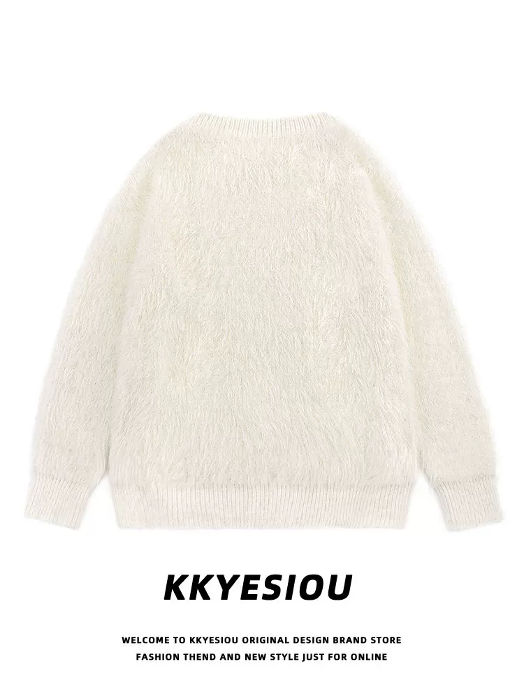 KKyesiou Dopamine Outfit Phim hoạt hình Cặp đôi hành tây Đồ dệt kim Unisex Áo len cổ điển kiểu Mỹ Áo khoác len chồn