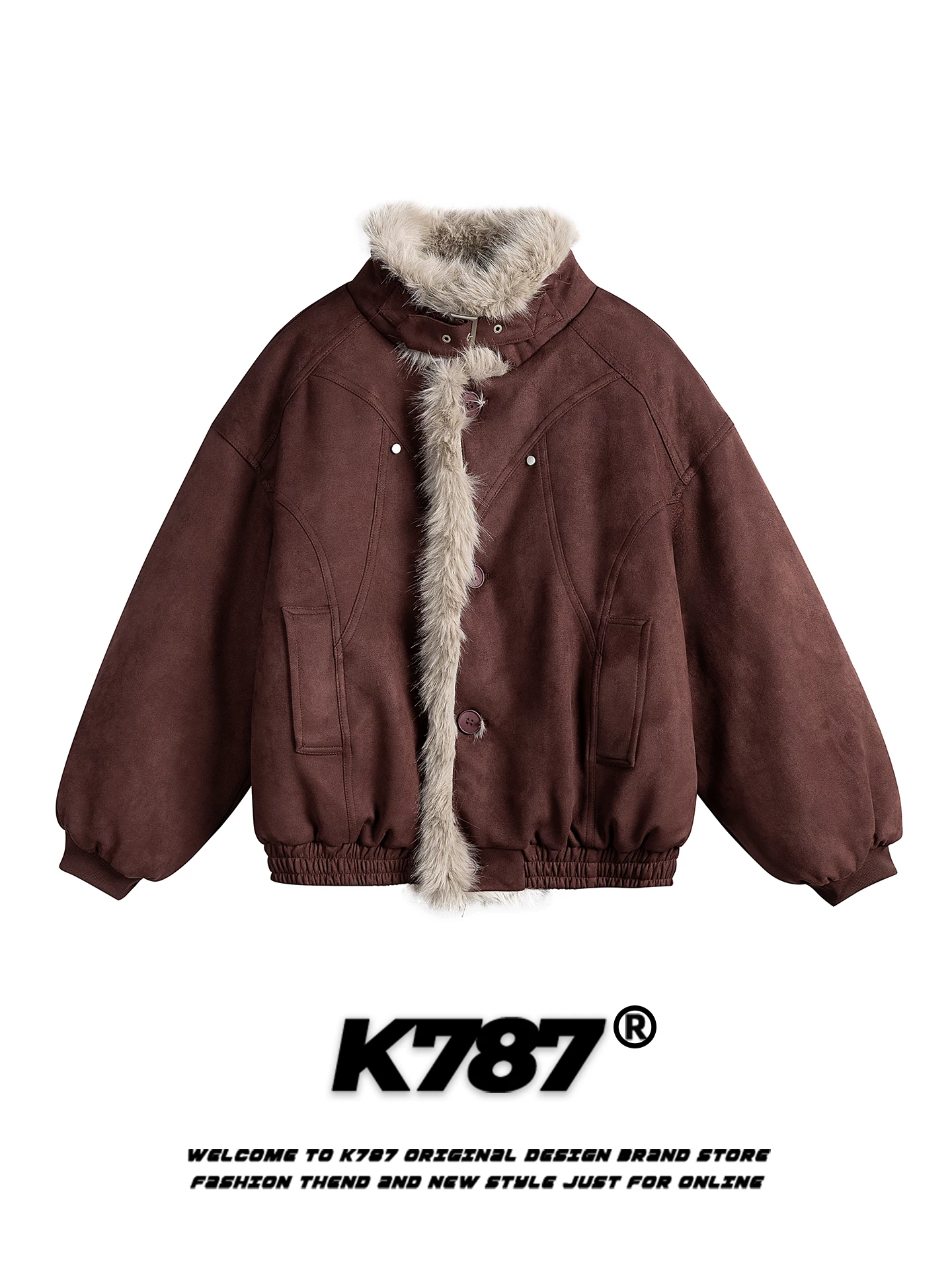 Áo khoác cotton khắc họa tiết ghế ngồi bằng lông thú thân thiện với môi trường kiểu Mỹ K787 dành cho nam và nữ, áo khoác cotton dày dặn kiểu dáng lười biếng dành cho cặp đôi.
