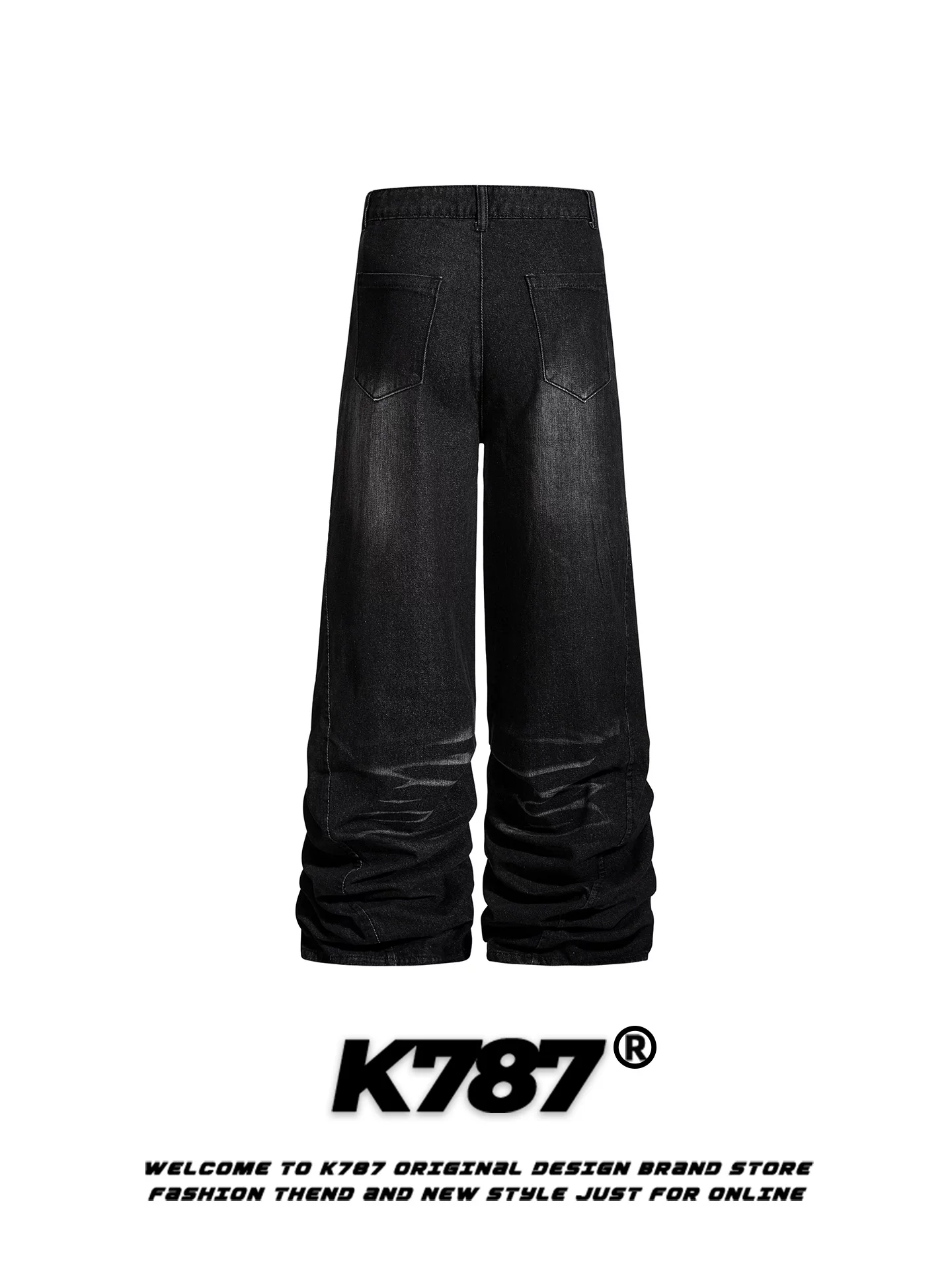 Quần jeans unisex kiểu đường phố Mỹ K787, rách, cắt xén, dáng rộng, ống rộng, đường may lộ, thời trang.