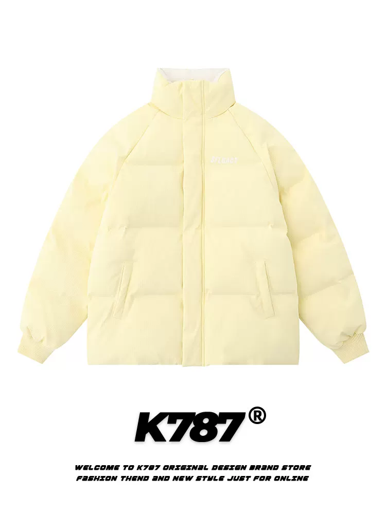 Áo khoác phao dày kiểu Trung Quốc cổ điển màu hồng K787 dành cho nam và nữ, chất liệu cotton mùa đông 2024, kiểu dáng dopamine