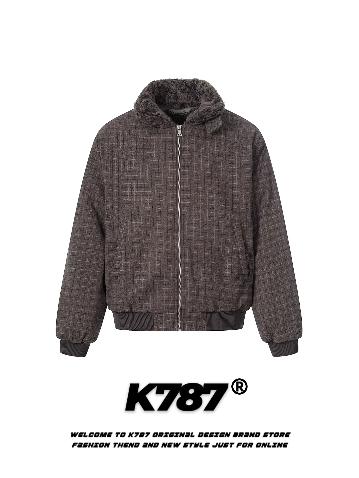 Áo khoác cotton kẻ sọc cổ lông cổ điển kiểu Mỹ K787 dành cho nam và nữ, dáng rộng, thương hiệu hợp thời trang mùa đông, áo khoác cotton ấm áp dành cho cặp đôi.