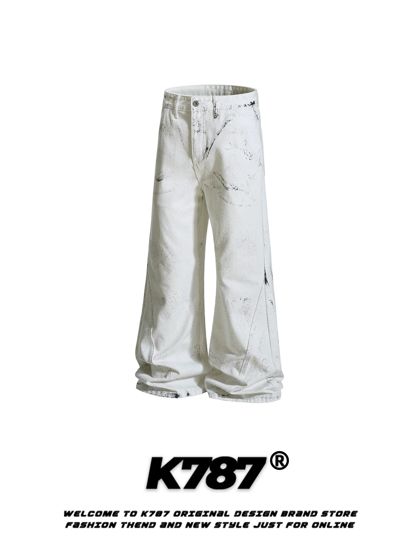 Quần âu kiểu Mỹ K787, thiết kế retro, nhuộm màu cũ kỹ, phong cách casual dành cho nam và nữ, dáng rộng, thời thượng, cạp cao, ống thẳng, tôn dáng, dài chấm đất, ống rộng.