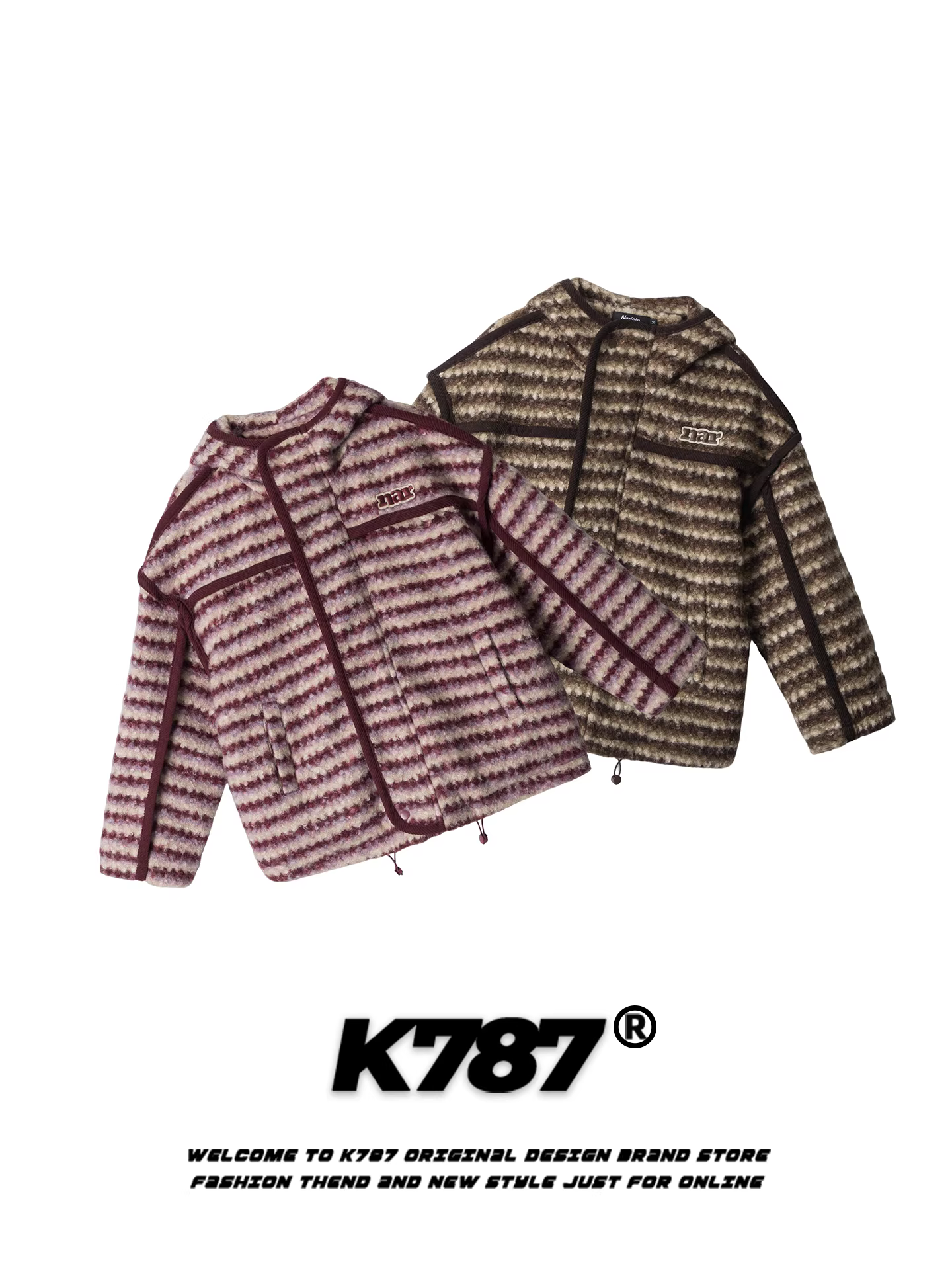 Áo khoác cotton có mũ trùm đầu bằng len cừu sọc cổ điển kiểu Mỹ K787 dành cho nam và nữ, áo khoác cotton kiểu dáng giản dị, ấm áp, phong cách lười biếng dành cho cặp đôi.