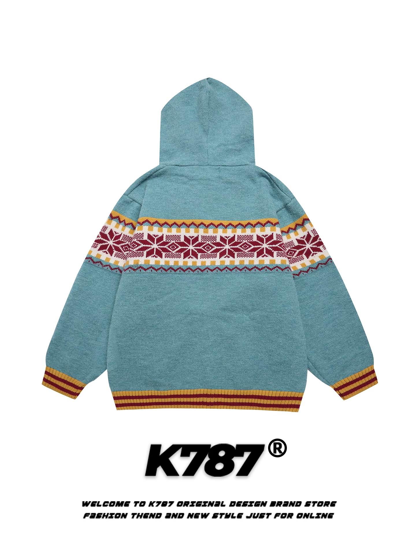 Áo len cardigan có mũ trùm đầu kiểu cổ điển Mỹ K787 dành cho nam và nữ, kiểu dáng rộng rãi và thoải mái, áo khoác dệt kim đi làm cho mùa thu.