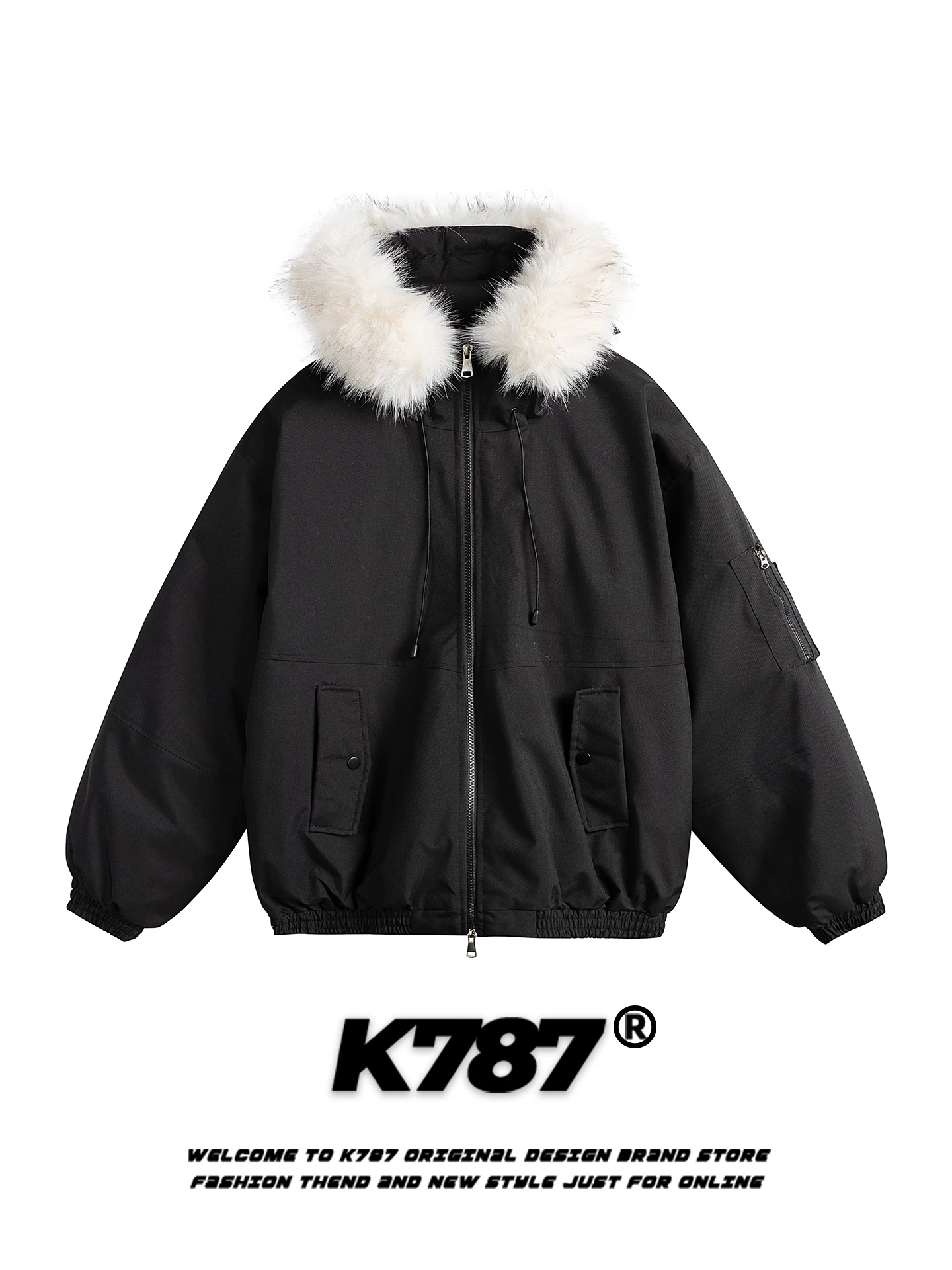 Áo khoác parka có mũ trùm đầu, cổ lông phong cách retro Mỹ K787 dành cho nam và nữ, áo khoác cotton giữ ấm mùa đông, kiểu dáng unisex thời trang dành cho cặp đôi